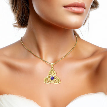 Triple Snake with Celtic Trinity Knot Solid Gold Pendant with Gem GPD6426